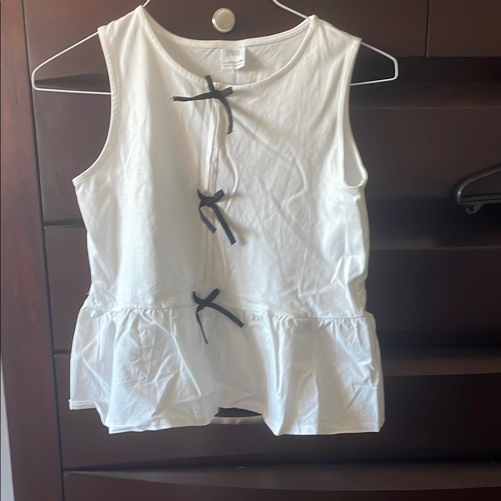 White Sleeveless Kids Top with Black Bows